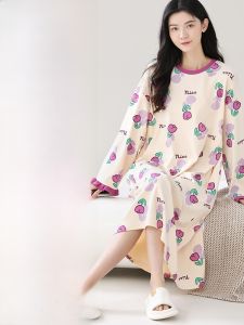 MiiOW | Pure Cotton Nightgown Womens Loose Fit Comfortable Home Clothes Sleepwear With Chest Pad Spring Autumn New Style MiiOW Cat Person