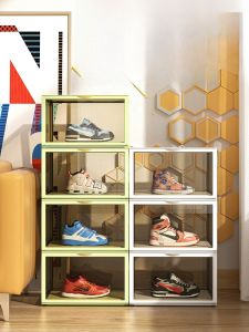 Simple Transparent Dustproof Childrens Shoes Storage Box Drawer Style Shoe Cabinet Flip Cover Magnetic Absorption Shoe Box