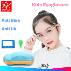 IMPALA FL1021Q Kids Anti Blue Light Glasses 100% Anti-UV Prevent Eye Fatigue Pelieve Vision Loss Protect Childrens Eye HD Lens Computer Glasses with Eyeglasses Case