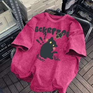 SUOSHE | Japanese Retro Large Size Cartoon Cat Printed Short Sleeve T-Shirts