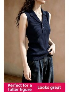 V.C.I | Professional High-class Navy Blue V-neck Knit Sleeveless Blouse