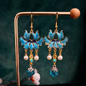 New Chinese Style Original Dogme Blue Rhythm Star Ray Retro High-End Sensation Earrings without Piercing Ear Clip Jewelry for Hanfu