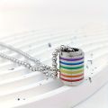 Enamel Rainbow Bead Charm Necklace Stainless Steel Box Chain Necklaces For Men Women LGBT Pride Jewelry. 