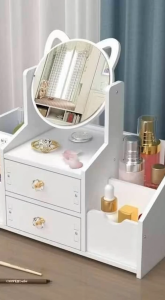 Cute Cat Ear Makeup with Jewelry Compartment Drawer Cosmetic Organizer Tables