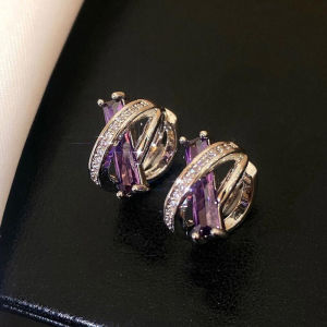 New Fashion Trend Unique Design Elegant Exquisite Light Luxury Purple Zircon Earrings Women Jewelry