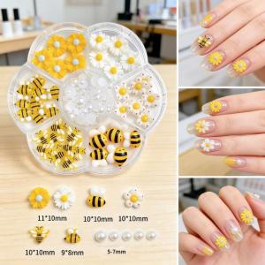 7Grids 3D Cartoon Bee Daisy Pearl Nail Charms Mixed Flatback Sunflower Pearls Nails Decorations DIY Spring Manicure Accessories