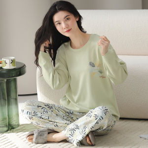 miiow | Pure Cotton Sleepwear Set For Women Spring Autumn Long Sleeve Home Clothes Suitable For Outdoor Casual Scenarios V-Neck Soft Fabric