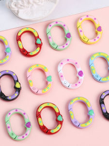 Colorful Heart Spring Clip Ring Keychain DIY Handmade Mobile Phone Chain Car Pendant Jewelry Accessory Alloy Silver Gold Plated