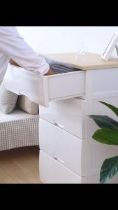 4 - Tier Wooden Top Plastic Drawer Storage Cabinet - Length 55cm