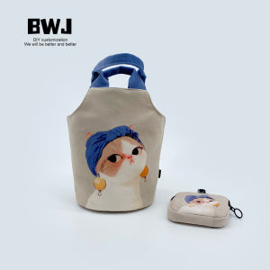 Cartoon Pearl Cat Handbag Bucket Shape Canvas Bag Eco-Friendly Commuting Versatile Tote Bag Pink Girl Heart Travel Bag