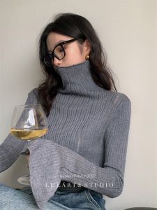 Áo Len Dệt Kim Cổ Cao Ôm Vừa Vặn Tay Ống Áo Phong Cách Hàn Quốc Thiết Kế Mới Thu Đông 2025 Áo Len Dệt Kim Nữ