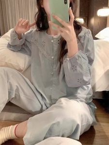 ชุดนอนผู้หญิงแขนสั้น กางเกงขายาว สไตล์ญี่ปุ่น ชุดนอนฤดูร้อน ชุดอยู่บ้าน ชุดสองชิ้น ชุดนอนสไตล์ฝรั่งเศส ชุดนอนฤดูร้อน