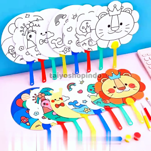 TAIYO Kipas Mewarnai Karakter Hewan DIY Kanvas Canvas Coloring Fan Seni Prakarya Edukasi Mainan Anak