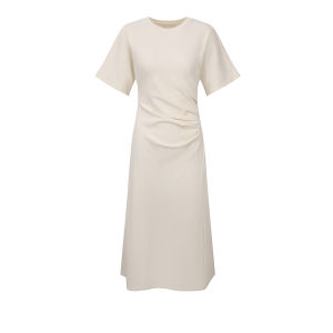 ชุดเดรสยาวปานกลางทรงเข้ารูปสไตล์ฝรั่งเศส แขนสั้น คอตั้ง ดีไซน์กระโปรงทรงเอ ผ้าฝ้ายผสมไนลอน ฤดูร้อน 2024