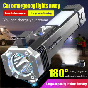 XM Senter Mini Cas Super Terang Senter Tangan Rechargeable 990000Lm dengan Palu Pengaman dan Magnet Kuat Side Light Torch Light Usb Fast Charging