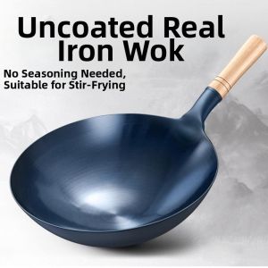 KELUOJING | Uncoated Cast Iron Wok For Home Commercial Use Large Size