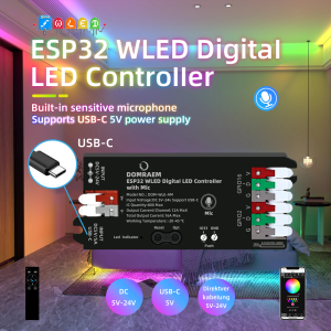 DOMRAEM ESP32 WLED Digital LED strip controller with Mic USB-C. Supports WS2811/2812B/2814/2805etc. Works with HA/MQTT/Alexa
