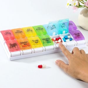 2 Times A Day Pill Organizer Large Pill Box with Push Button Design Detachable Medicine Holder for Vitamins Fish Oil Supplements