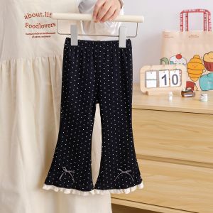 Polka Dot Bow Ruffled Girls Trousers