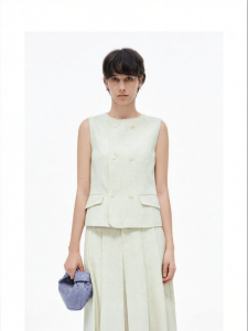 Linen Blend Double Breasted Vest for Summer Layering