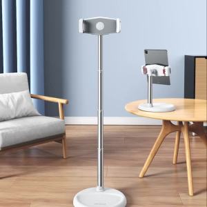 Eary Height Adjustable Floor Tablet Stand Phone Holder With Stable Metal Base 360°Rotatable Clip Stand for iPad for 4-12.9"inch
