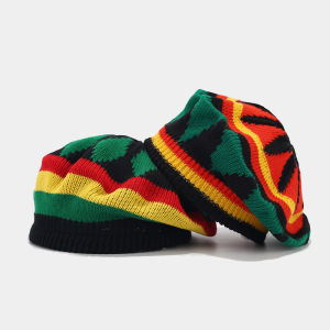 Vintage Jamaican Rasta Beanie Cap Multi-colour Printed Knit Hat Hip Hop Headwear Men Women Caribbean Dress Up Reggae Beret Cap