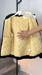 YAZHINIAO ปกกำมะหยี่หนาอบอุ่นของผู้ชายแจ็คเก็ตบุคอตตอนแจ๊คเก๊ตอุ่นคอตตอนมีฮู้ดและขนแกะ