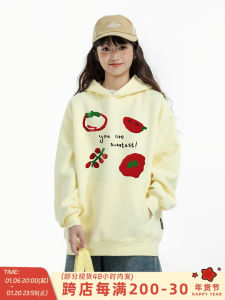 Early Autumn New Style Goose Yellow Fruit Tomato Print Hoodie Womens Creative Chic Lazy Hat Shirt Trendy Cotton Polyester Blend Long Sleeve