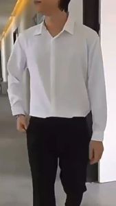 Plain Business Casual Tops: Poly-cotton Fabric & Hidden Buckle Lapel Shirts