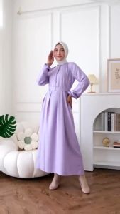 GAMIS WANITA SYARI MONA DRESS SANDIRA BELT ITYCREPE PREMIUM TERBARU / DRESS KOREAN STYLE MUSLIMAH BUSUI FRIENDLY