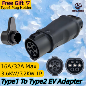 Type1 to Type2 J1772 EV Car Adapter Electric Vehicle Charging Connector 16A 32A 3.6 7.2KW  Type 1 to Type 2 Charger Adaptor 220V