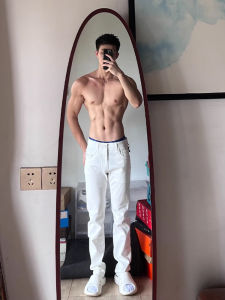 Slim Fit Fitness White Denim Mens Narrow Version Straight-leg Cleanfit High Street Pants Slim Looking No Leg Sticking Bootcut Trousers