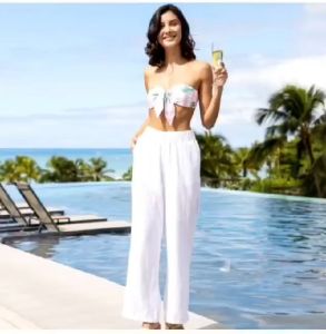 Toni Plain & Stripe Cotton Beach Summer Casual Cotton Linen Pants