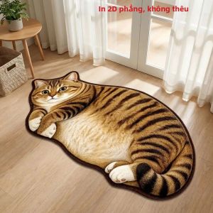VIKAMA 2D Tabby Cat Doormat Mềm Mại Chống Trơn Trượt Trong Nhà/Ngoài Trời Thảm Thấm Hút Phòng Tắm Thảm Trang Trí Nhà Chống Phai Màu Có Thể Giặt Bằng Máy
