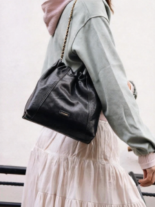 Belle | Womens Winter Hand-Held Tanned Leather Fur Bucket Bag