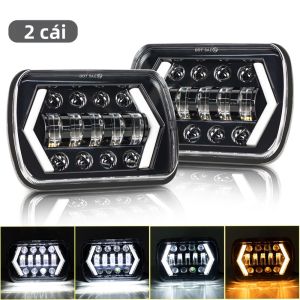 Cụm Đèn Pha LED Chống Nước 5X7 Inch Với Đèn Chạy Ban Ngày Màu Trắng Và Đèn Xi Nhan Màu Hổ Phách Dành Cho Xe Tải Jp YJ Cherokee XJ - Đèn Pha Vuông H4