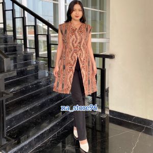 long cardi batik atasan wanita modern outer panjang tanpan lengan