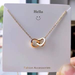 Kalung Titanium Asli Wanita Double Love Ikatan 2 Hati Anti Karat & Anti Luntur T057
