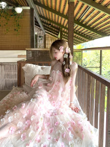 Princess Style Floral Print Maxi Dress with Necklace Design Summer Vacation Feelings Hanging Neckline Dress Free Size