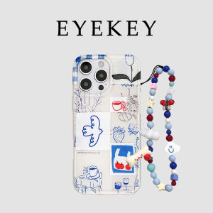 Eyekey Ins Style Artistic Line Coffee Flower Bird Illustration Phone Case Full Cover Protection for Apple 16Promax iPhone 15 New Model 13 with Chain 14Pro Women 16