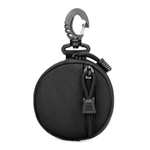 1000D Tactical Mini Round MOLLE EDC Pouch Zipper Utility Bag with Carabiner Clip for Earbuds Keys Coins and Outdoor Use