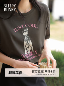 Summer Lazy Casual Printed Short Sleeve T-Shirt Womens Overlap Loose round Neck Pullover Fun Top Dog Print Cotton Tee