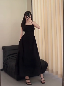 mafia outfit black formal plus size Korean midi sleeveless dress for woman fitted elegant party dres