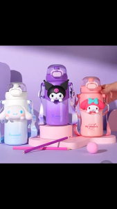 460ml Cute Cartoon Thermos Tumbler With Strap Large Capacity Children Water Cup