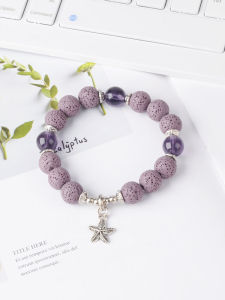 Colorful Volcanic Rock Bracelet Womens Bohemian Beach Jewelry round Beads Besties Sisters Fashion Accessory Wooden Hand Chain