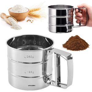 Flour Sieve Stainless Steel Material ManufacturingCoffee Sieve CupSemi Automatic Sifter for Baking Fine Mesh Pastry Sieve Cup