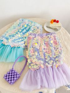 Princess Style Mermaid Tail Skirt Childrens Dance Dress Sparkling Sequin Girls Dress Fashionable Performance Gown Summer
