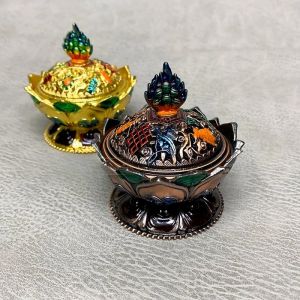 Gold/Red Copper/Bronze Incense Burner Mongolia Lotus Alloy Censer Buddhist Supplies Tea Ceremony Desktop Placement Decoration