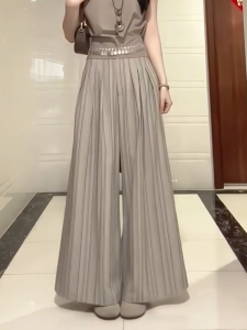 MANMI | Quần Tây Phong Cách Sọc Rộng Dễ Thương Cao Thắt Lưng