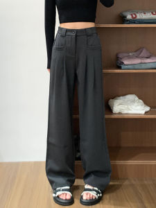 Deep Grey Straight Leg Suit Pants Womens Large Size Casual Trousers High Waist Slimming Hip Covering Wide Leg Comfortable